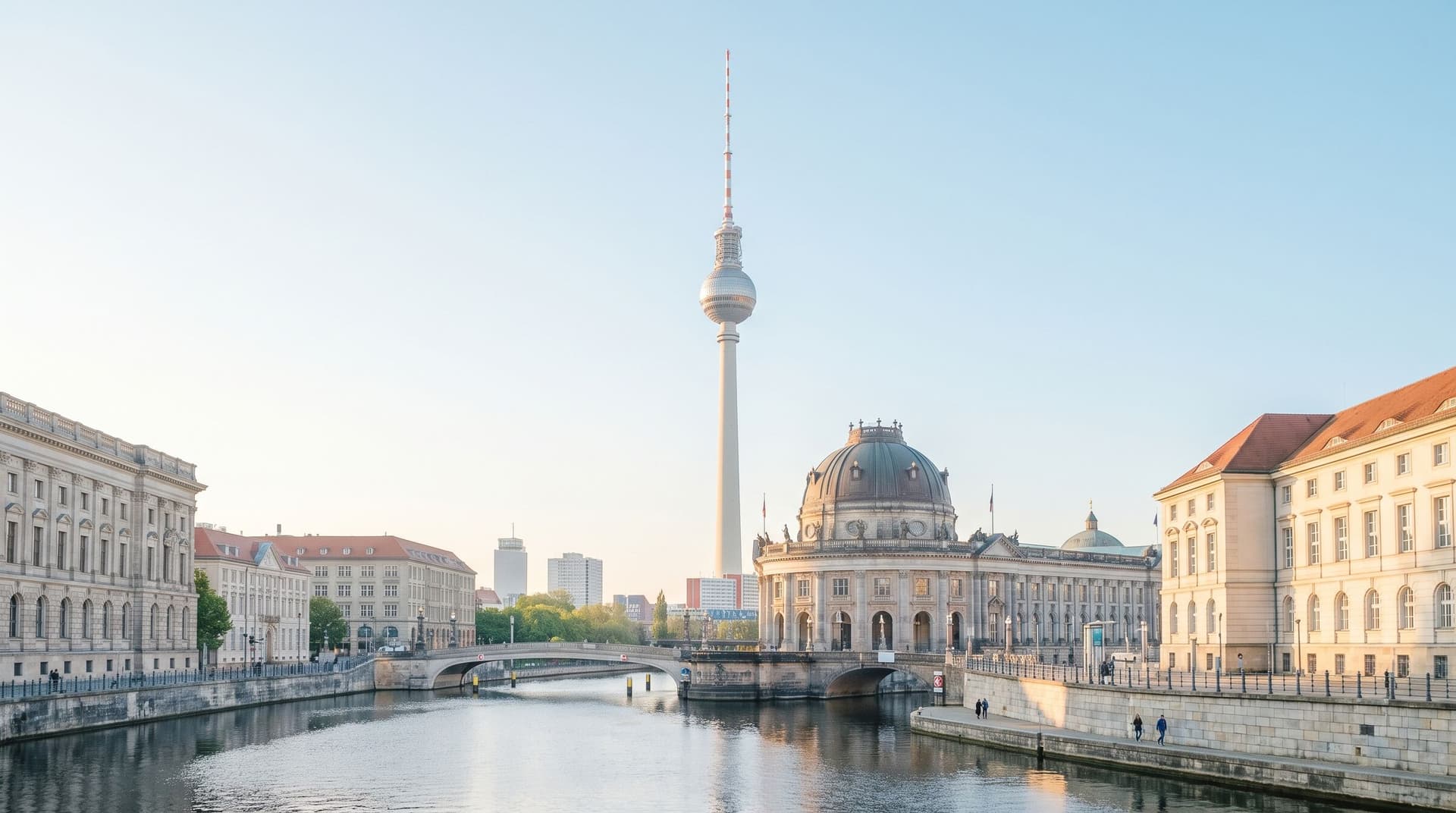 Fernsehturm und Bode-Museum an der Spree in Berlin