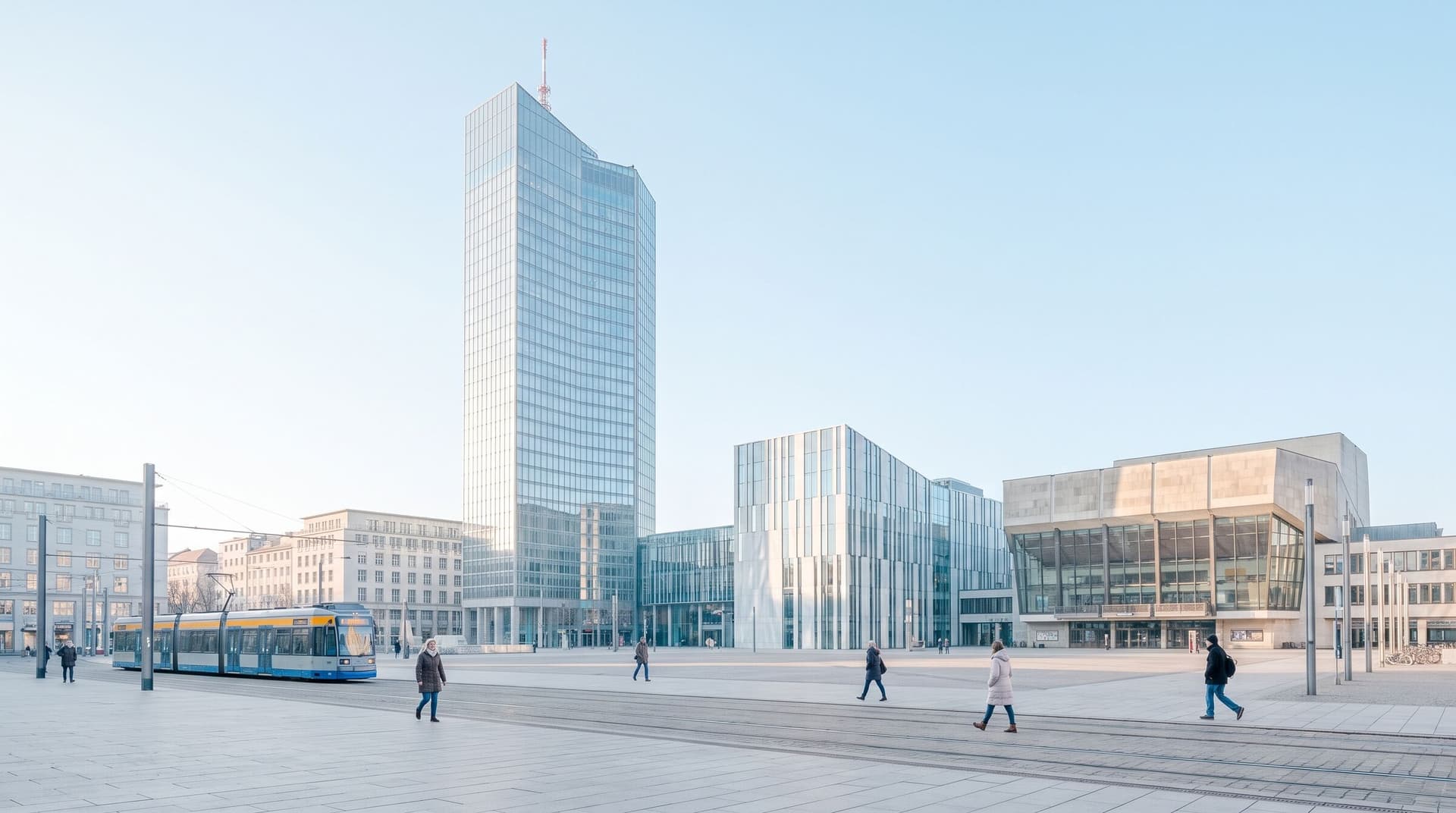 Augustusplatz in Leipzig mit City-Hochhaus und Gewandhaus
